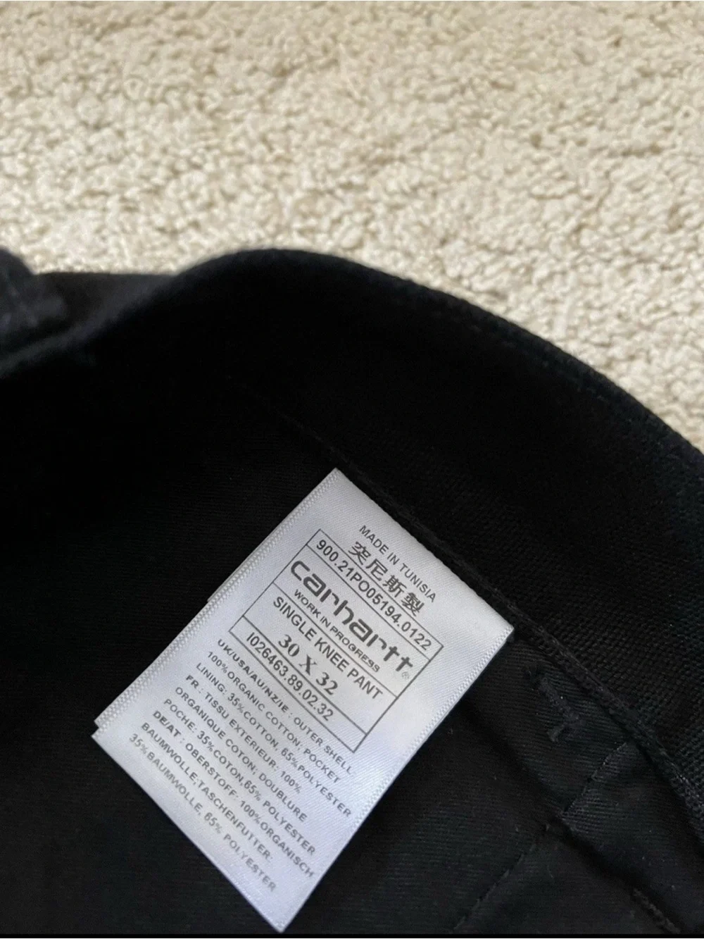 CARHARTT WORK IN PROGRESS Black Organic Cotton Trousers 30X32